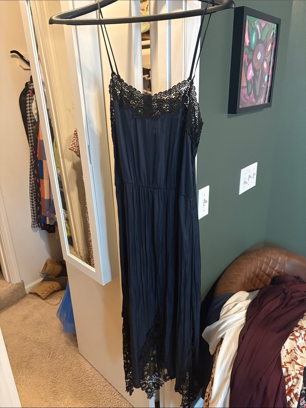 H&M Black Lace-Trim Maxi Slip Dress